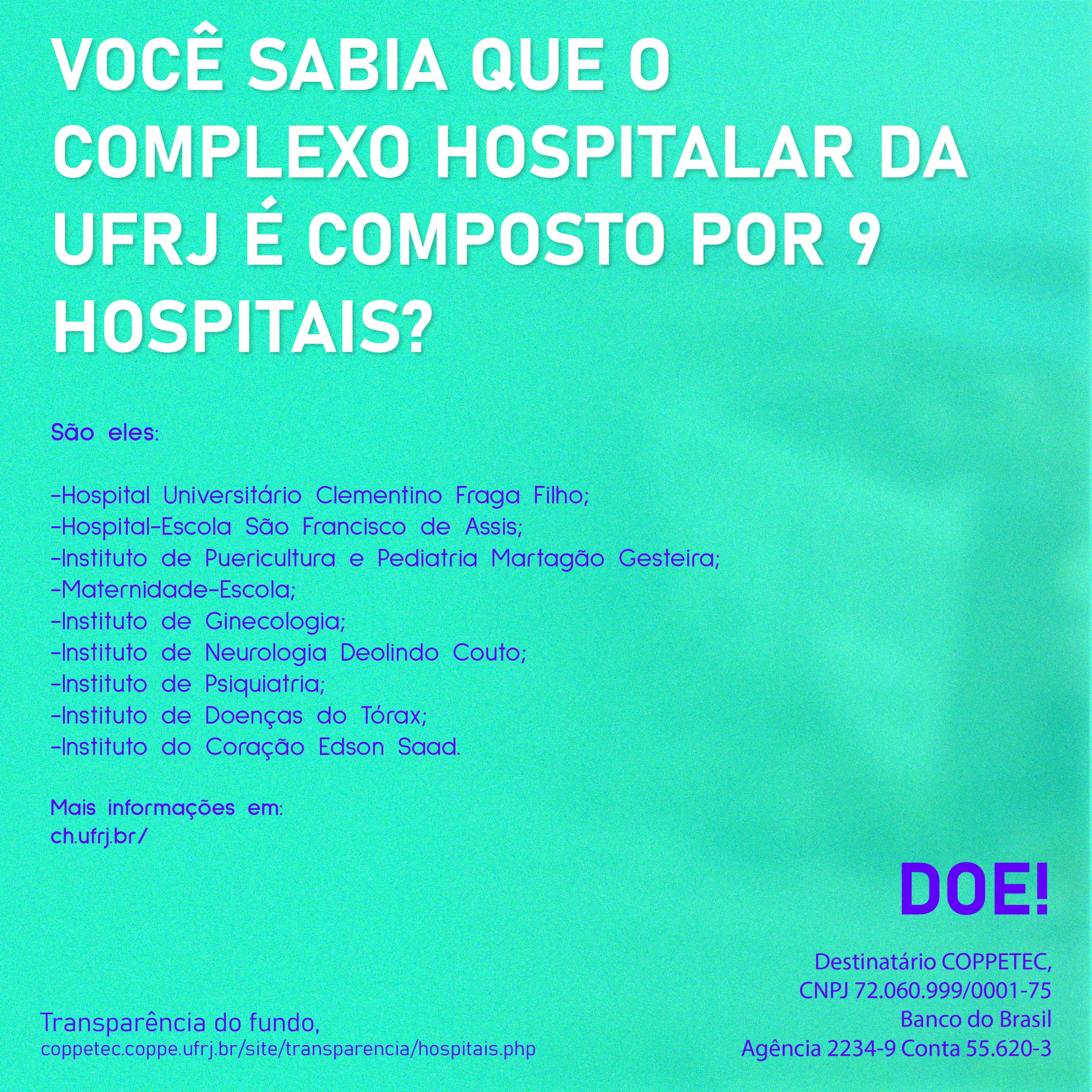 Complexo hospitalar da UFRJ é formado por 9 hospitais